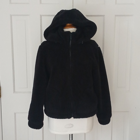 Carbon38 Full Zip Teddy Bomber Jacket Black - Picture 3 of 7